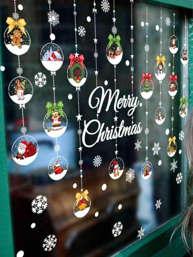 1set Static-Cling Christmas Window Decals Featuring Colorful Light Bulbs,Christmas Baubles,And Winter Snow-Fox Motifs;Suitable For Decorating Shop Windows,Festive Displays,Rooms,And Refrigerators,As Well As For Themed Parties And Holiday Settings - Multicolor - View 6
