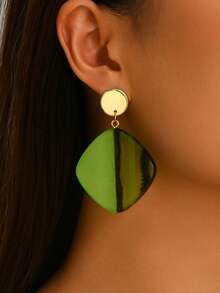 1 Pair Fashionable Elegant Luxury Design Water Drop Shaped Faux Jade Resin Geometric Tassel Earrings, Vintage Creative Amber Color Geometric Multi-Layer Faux Water Drop Earrings Suitable For Women's Daily, Sexy, Party, Banquet, Vacation Wear (Resin Block Colors Are Diverse, All Manually Mixed. Each Piece Has Random Color And Each Resin Piece Will Have Mold Marks, Please Understand.) - Green - View 3