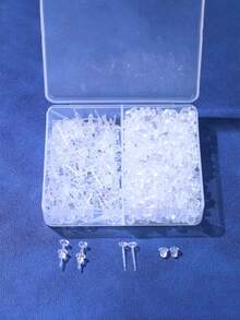 200/600pcs Hypoallergenic Plastic Earring Studs And Backs Set, DIY Earring Making Material Kit, Includes Earring Studs, Backs And Accessories, Earring Making Supplies, DIY Earring Holder - Clear - View 4