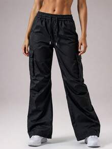 CZRLHYT Women's Drawstring Waist Straight Leg Long Pants, Fresh And Versatile, Suitable For Outdoor Sports, Vacation, Travel, Commuting And Office Wear - Black - View 5
