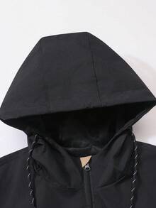 Men's Colorblock Patchwork Hooded Jacket, Spring/Autumn Casual Versatile Loose Fit Zipper Outdoor Coat, Suitable For Daily Outings And Commuting - Black - View 4