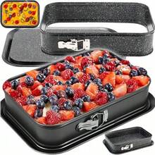 Square Non-Stick Cheesecake Mold, Removable Bottom, Non-Stick Coating, Detachable Design, Heat Resistant. Perfect For Making Mini Cakes, Sponge Cakes And Fruit Cakes. Ideal For Christmas, Halloween And Home Baking. - BLACK STONE MURMUR - View 2