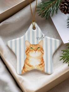 Photo + Name Customized Pet Memorial Ornament - Striped Dog And Cat Ornament, Personalized Pet Memorial Gift, Dog Christmas Ornament, Pet Memorial Gift - Multicolor - View 3