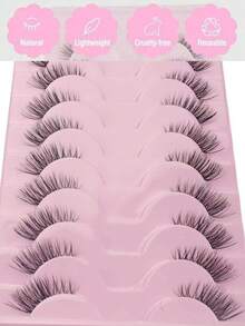 10 Pairs/Box Half Lash Extensions, Transparent Stem, Natural Short Style 5-8mm, Suitable For Small Eyes, Daily Wear - Black - View 4