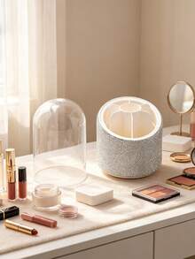 1pc Rhinestone Rotating Makeup Brush Holder Cosmetic Storage Rack Desktop Vanity Organizer Eyeshadow Brush Lipstick Holder Pen Holder, Rotating Dust-Proof Makeup Brush Storage Box Cosmetic Organizer Lipstick Eyeshadow Storage Rack Desktop Pen Holder - Silver - View 7