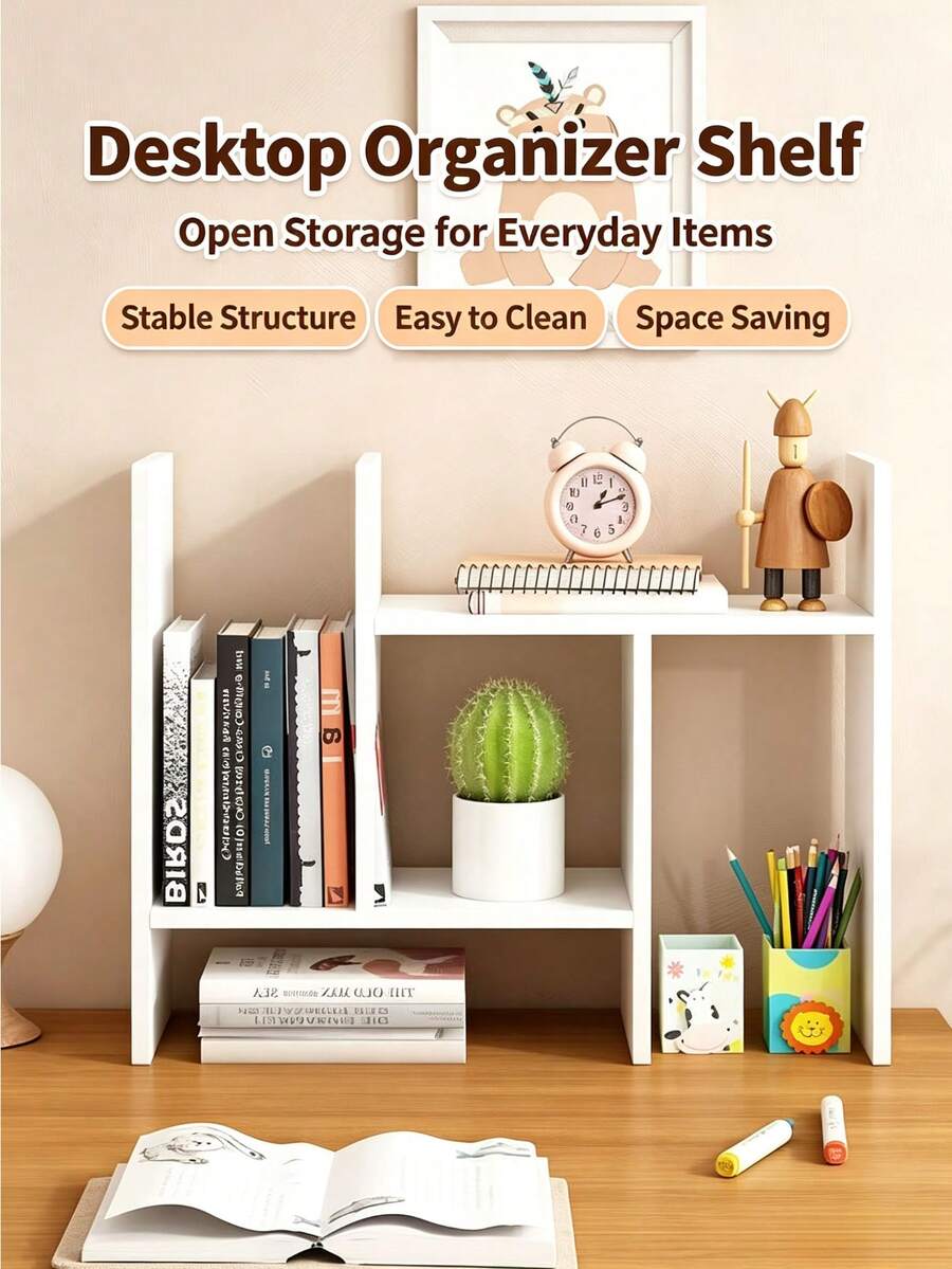 1pc/Desktop Storage Rack - Multi-Layer Storage Rack, Suitable For Student Dorms, Rental Apartments, Can Be Used As A Bookshelf, Storage Rack For Desk - White H-shape - View 1