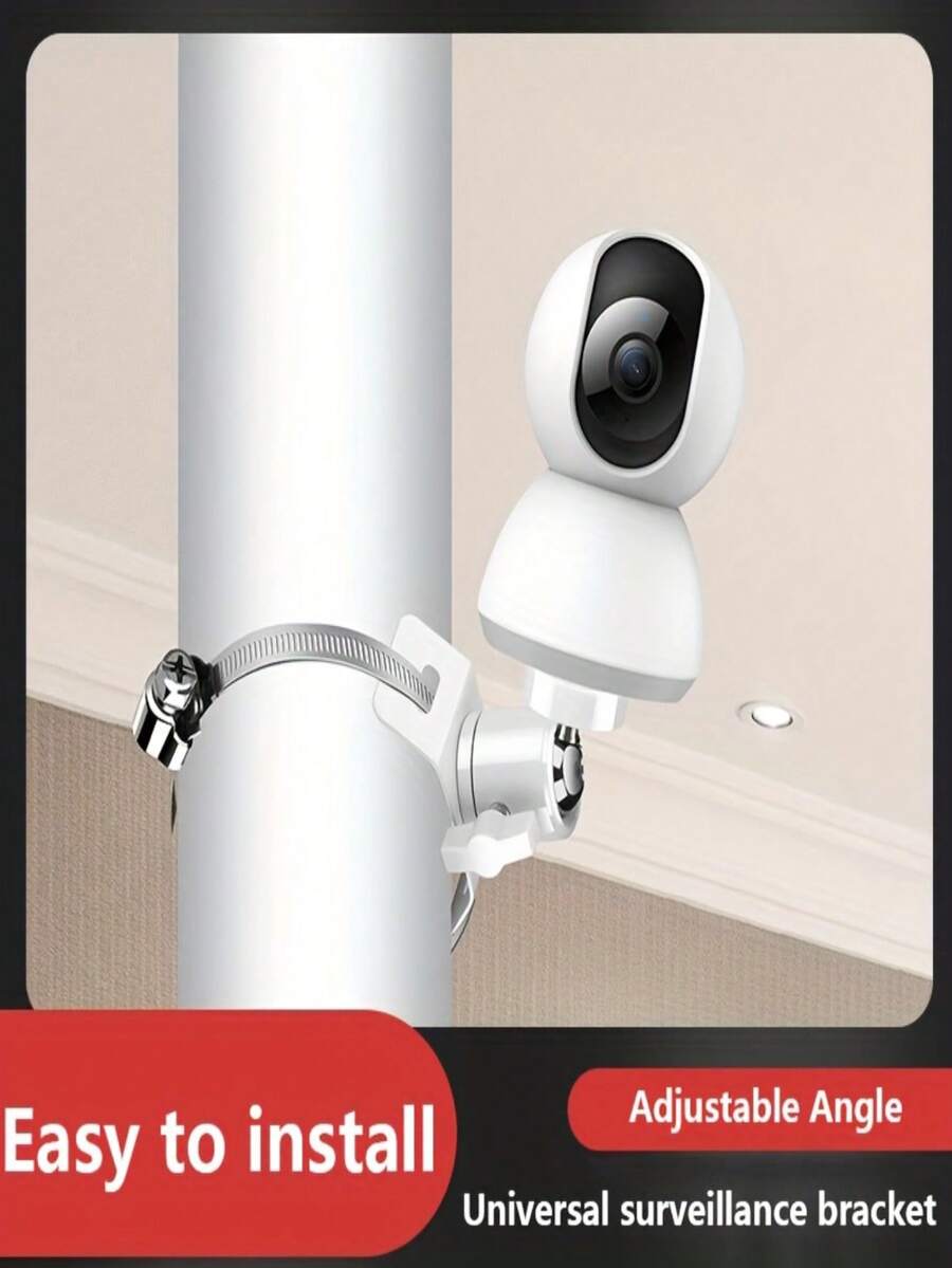 1pc - 2pcs Universal Clamp Camera Mount, Compatible With Home PTZ Dome Cameras. Strap Binding No-Drill Installation, Adjustable Angle, Suitable For Indoor Pipe And Column Security Installation, Multiple Sizes White Style