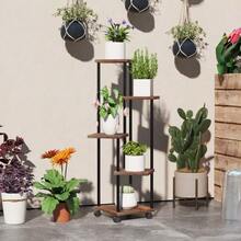 6-Tier Plant Stand With Trays, Foldable Indoor Flower Stand, Metal Plant Shelf, Multi-Tier Flower Rack, 80 Cm High, Plant Ladder, Flower Column For Garden And Balcony, Black - Black - View 8