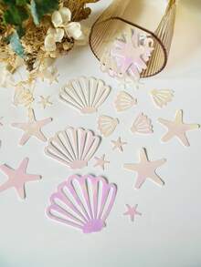 100件珍珠粉美人魚貝殼亮片紙花，生日裝飾，包含海星與海洋主題桌飾，適用於聖誕節、萬聖節 - 多色 - 查看 8