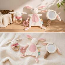 3pcs Cute Rabbit Baby Soothing Toy Set, Plush Rabbit Ring Rattle, Soothing Blanket And Animal Hand Mirror, Baby Visual Sensory Soothing Toys, Newborn Baptism Gift - Multicolor - View 11