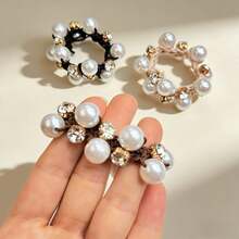 3pcs Minimalist Korean Style Elegant Pearl Rhinestone Hair Ties, High Ponytail Hair Bands, Suitable For Women's Daily Wear - Multicolor - View 3