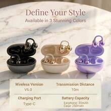 Wireless 6.0 Clip-On Open-Ear Earbuds With Charging Case, 30 Hours Total Battery Life, 4.2g Lightweight Comfortable Wear, HiFi Sound Quality And Intelligent Noise Cancellation - View 3