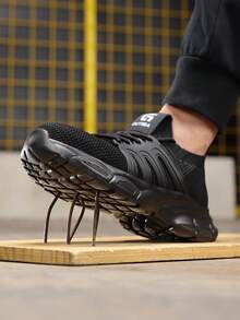 Men's Steel Toe Safety Shoes Classic Series Anti-Smash Anti-Puncture, Lightweight Breathable Comfortable Fashion Solid Sole Black Work Functional Shoes For Summer - Black - View 3