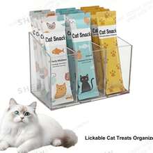 1pc Lickable Cat Treat Storage Box, Acrylic Countertop Treat Organizer, Squeeze-Type Cat Food Storage Container With Removable Dividers, Wet Cat Treat Storage Box, Suitable For Kitchen Cabinets, Pantry, Refrigerator, Multi-Functional Space-Saving Storage Box - Normal - View 1
