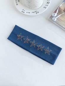 1pc Retro American Rhinestone Star Wide Elastic Headband, Fashionable Sports Headband For Women,Travel,Birthday - Multicolor - View 24