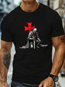 Camiseta Gráfica para Hombre - Estilo Urbano Moderno, Cómoda y Ligera, 100% Hecha, Estampado Impactante, Cuello Redondo, Manga Corta para Verano, Camiseta Estilo Urbano - Negro - Ver 7