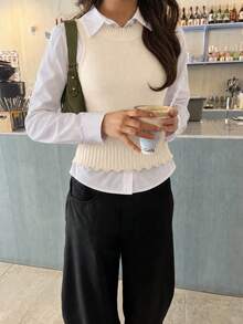 Women's Tank Top Vest, Water Bottle Style, Modal Knit, Winter/Summer Fitted Layering, Basic - Cream - View 3