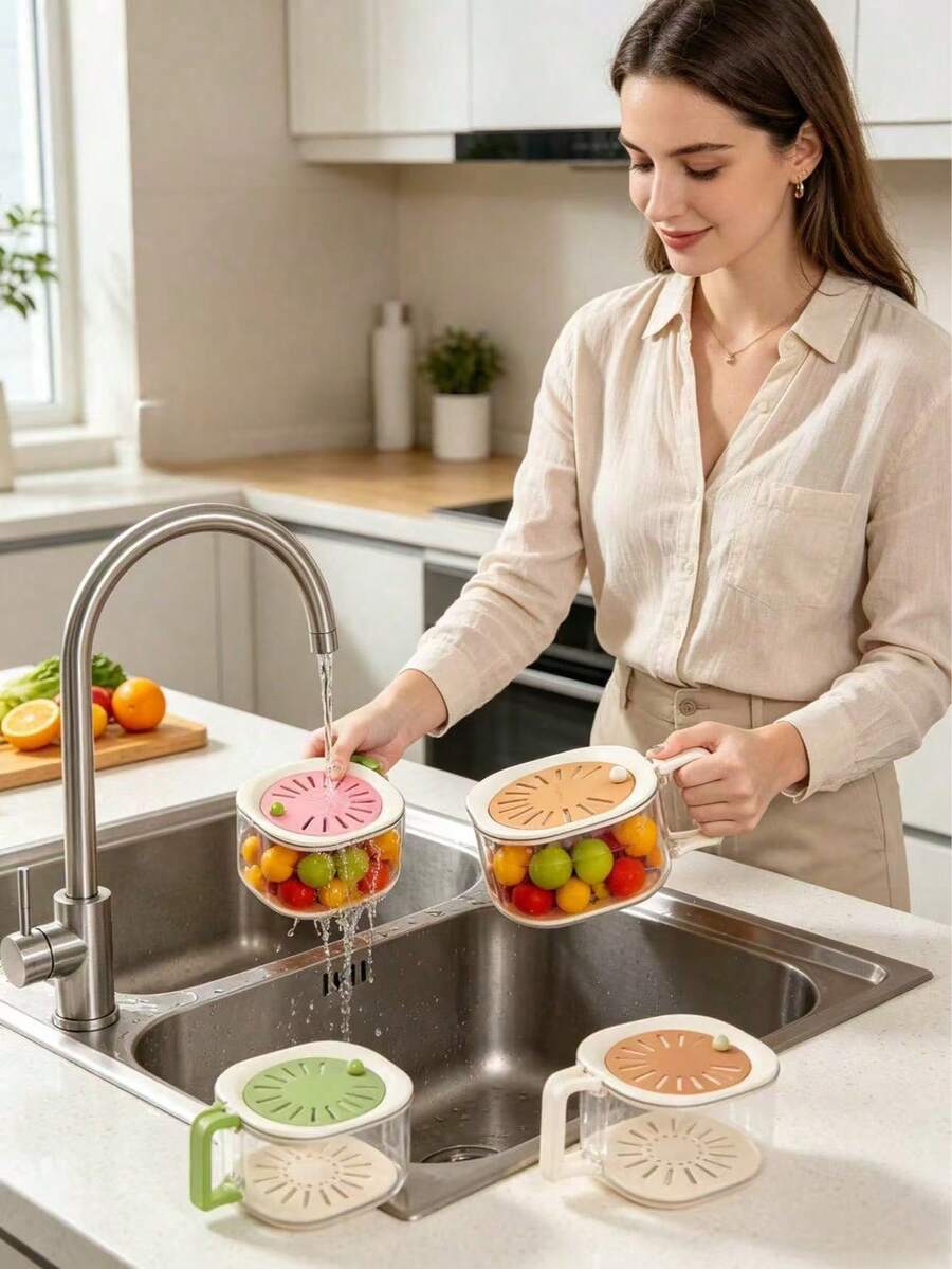 1pc Multi-Functional Colander, Kitchen Vegetable Basket With Lid And Handle, Fruit Washing Tool, Portable Fresh-Keeping Box, Retractable 2-In-1 Thickened Drainer And Vegetable Washing Box, Kitchen Essential, Halloween Christmas