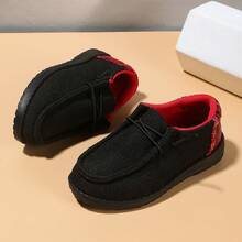 2026 Schwarz & Rot Unisex Kinder Schüler atmungsaktive leichte lässige Sport Loafer, Campus rutschfest verschleißfest minimalistisch einfarbig - Rot - Übersicht 6