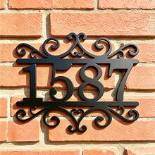 3 Sizes Available! Customized Outdoor Metal Door Number, Scroll Style Fashion Address Plate, Customized Vintage Door Number - Black - View 2