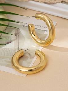 1 Par de Brincos de Argola Geométricos em Formato de C Personalizados e Foscos, Adequados para Uso Diário de Mulheres, Reuniões, Festas, Ocasiões, Feriados, Presentes - Ouro amarelo - Visão 5