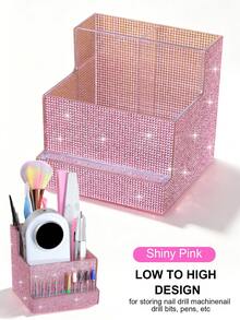 1pc Rhinestone Luxury Nail Tool Storage Organizer Box, Multi-Slot Nail Accessory Storage Container, Holds Nail Drill, Nail Files, Nail Brushes, Nail Drill Bits, Suitable For Nail Studio, Home Nail Desk Decoration Storage Rack - Multicolor - View 11
