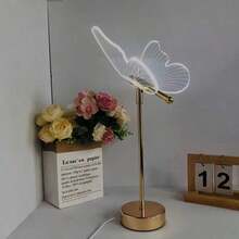 Lámpara de escritorio LED USB de mariposa dorada de alta gama, luz nocturna decorativa de atmósfera romántica, alimentada por USB, control remoto con 3 colores regulables (blanco frío/blanco cálido/blanco neutro), adecuada para dormitorio, sala de estar, oficina, mesa de comedor, regalo perfecto para Navidad, Día de San Valentín, Pascua, Halloween - Multicolor - Ver 4
