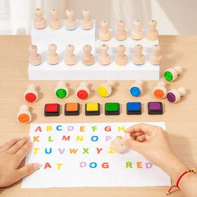 MN-047 Tarjetas de Cognición de Alfabeto Inglés para Educación Temprana Tarjetas de Aprendizaje de Iluminación Preescolar y Primaria Juguete de Sello de Madera Maciza