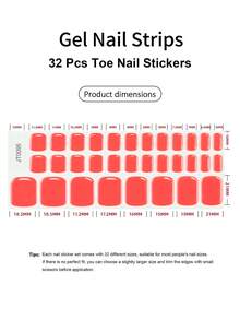 Solid Color Gel Toe Nail Stickers Waterproof European & American Minimalist UV Cured Gel Nail Wraps - Red - View 3