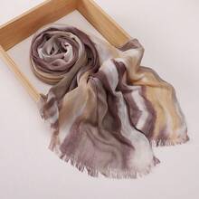 1 New Cotton Scarf Gradual Change Color Striped Headscarf, Retro Versatile Print Women's Long Pleated Shawl - Multicolor - View 18
