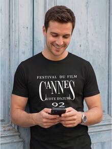Unisex Herren T-Shirt Cannes Film Festival '92 Vintage Tee, Sommerurlaub Y2K Streetwear Off Campus Joe Pesci Retro Film Grafik Shirt - Schwarz - Übersicht 4