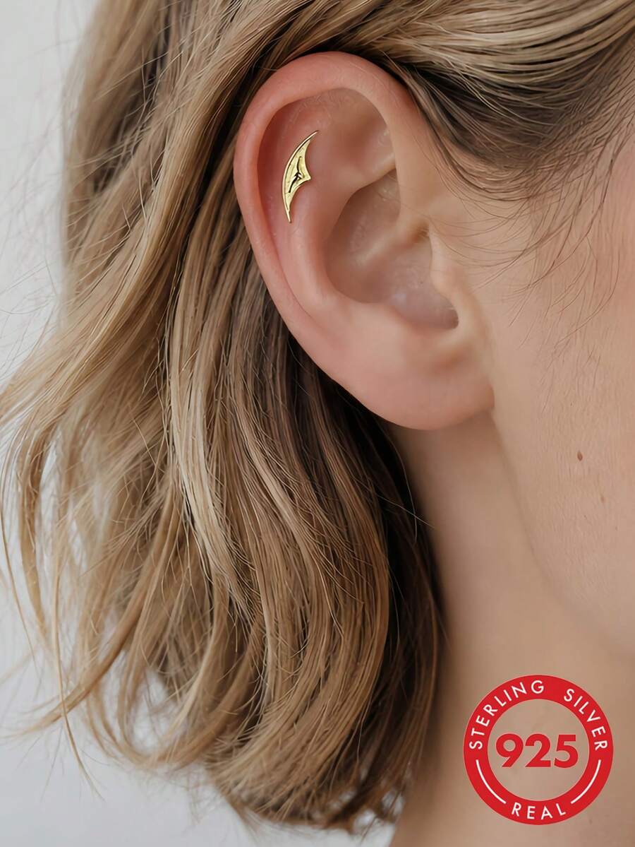 1pc 925 Sterling Silver Geometric Gothic Hidden Flat Back Cartilage Helix Ear Cuff Piercing Jewelry, Punk Tattoo Style, Exquisite Jewelry Suitable For Daily Wear - Yellow Gold - View 1