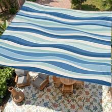 1pc Blue And White Striped Print Sun Shade Sail, Modern Fresh Style, Large Size, UV Protection, Sturdy Durable Easy Installation, Suitable For Beach Garden Patio Yard, Includes Rope - Multicolor - View 7