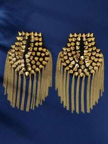 1pc Fashion Gold Studded Tassel Shoulder Brooch - Silver - View 5