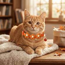 1pc Floral Woven Cat Collar With Bell, Adjustable Anti-Lost, Suitable For Kittens And Adult Cats, Fresh Pastoral Style Photo-Ready Pet Accessory, Material No Choking, Small Gift For Cats, Multiple Colors Available - Multicolor - View 5