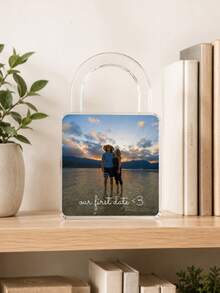Custom Photo Acrylic Photo Frame Personalized Image Gift, Transparent Lock Shaped Ornament (Can Print Name Text), Couple Wedding Memory Keepsake, Home Decor - Multicolor - View 6