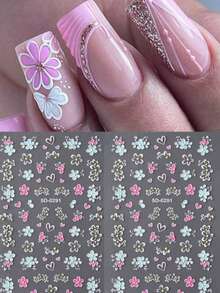 2 Sheets 5D Color Flower Nail Stickers Butterfly Rose Spring Summer Nail Decals Slider Embossed Art Manicure Decoration DIY Nail Supplies - Multicolor - View 2