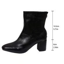 Black Velvet Square Toe Block Heel Ankle Booties Women Back Zipper Ankle Boots - Black - View 7