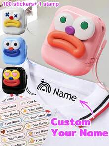 Sello de nombre personalizado para ropa, sello de ropa impermeable personalizado, sello de firma con patrón de dibujos animados, sello personalizable para niños, estilo personalizado - Multicolor - Ver 1