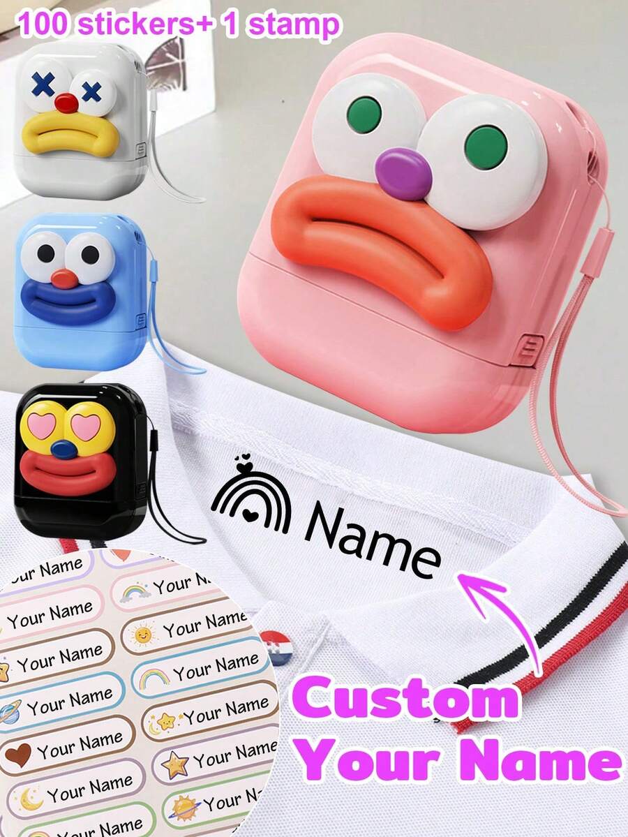 Sello de nombre personalizado para ropa, sello de ropa impermeable personalizado, sello de firma con patrón de dibujos animados, sello personalizable para niños, estilo personalizado - Multicolor - Ver 1