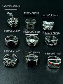 10/20pcs Gothic Women's Rings Set, Punk Hip Hop Multi-Piece Finger Rings, Party Vacation Daily Wear Finger Accessories, Fashion Jewelry Gift, Unisex Random Style - Silver - View 5
