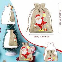1/56/62/74pcs Of Burlap Christmas Gift Bags-With A Christmas Tag, Bulk Drawstring Bags For Christmas Parties, Suitable For Wallets, Additions, And Decorations, Available In 6 Styles Of Burlap Christmas Gift Bags - Multicolor - View 4
