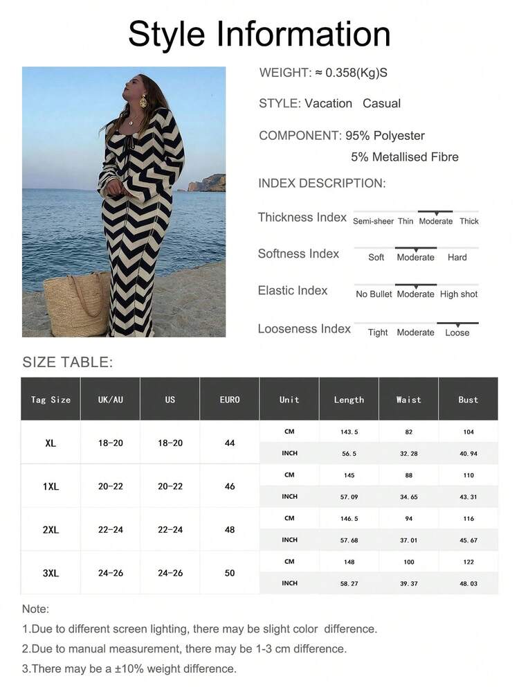 Plus Size Women's Fashionable Elegant Simple Knit Coverup Dress, Suitable For Vacation, Holiday, Elegant Party, Beach, Summer - Multicolor - View 8
