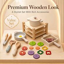 Children's Wooden Cooking Set, With Pots, Pans, Cooking Utensils, Vegetable And Food Cutting Accessories, Educational Kitchen Toy Gift For Toddlers - Multicolor - View 8