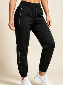 1pc Women's Autumn/Winter Soft Comfortable Breathable Running Fitness Sports Casual Printed Jogger Sweatpants - Black - View 9