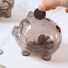 1pc S/M Size Cute Transparent Plastic Piggy Bank, Clear Coin Savings Jar, Unbreakable Pig-Shaped Desktop Ornament, Counting Money Box, Aesthetic Room Decor, Gift For Kids And Adults - Transparent Piggy Bank - View 6