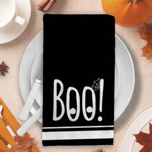 2/4/48pcs Halloween Series Striped Ghost Boo Pattern Printed Kitchen Towels - Super Soft, Highly Absorbent Polyester Dishcloths And Hand Towels, Perfect For Holiday Decor, Kitchen Decor, Party Decor - Multicolor - View 7