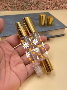 1pc 2-In-1 Dual-Head Perfume Refillable Bottle, Roller Ball + Spray Dual Function, Transparent Minimalist Printed Design, Available In Black, Silver, Gold Cap, Leak-Proof Durable Perfume Bottle, Suitable For Perfume, Cologne, Essential Oil, Essential For Work, Travel And More - Multicolor - View 5