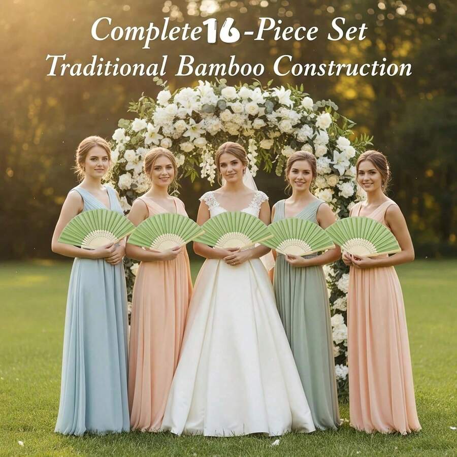 Silk Hand Fans For Wedding Party, Bridal Handheld Folding Fans, Bamboo Handheld Folding Fans, Suitable For Bridal Shower, Gift