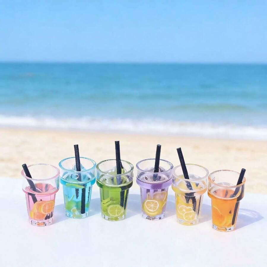 5pcs/10pcs/20pcs Realistic Resin Mini Iced Tea Cups, Lemon Cups, Cartoon Beverage Bottles, Food And Toy DIY Material Accessories, Small Decorations (Random Color) - Multicolor - View 1